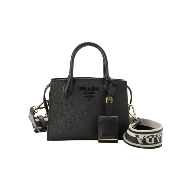 PRADA Cross-Stitch Leather Shoulder Bag Crossbody Bag Handbag Women's Black-0