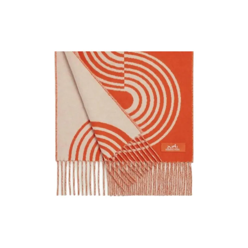 HERMES Cashmere Knit Scarves Women's Orange-2