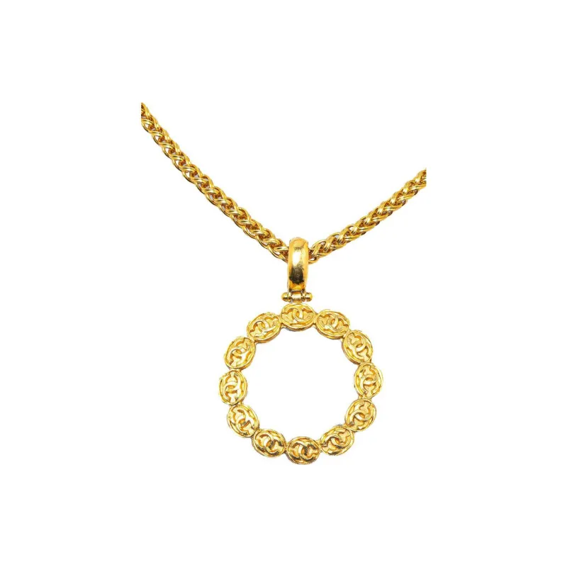 CHANEL 1995 Plated Cc Round Pendant Costume Necklace-1