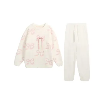Flow Yarn Pajama Set Women's Pink White
