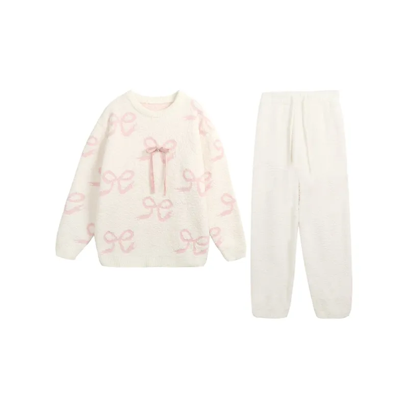 Flow Yarn Pajama Set Women's Pink White-0