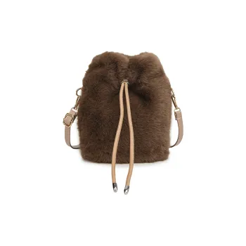 LUVISTRUE Fuzzy Fabric Shoulder Bag Crossbody Bag Women's Dark Khaki/Light Khaki/White/Pink