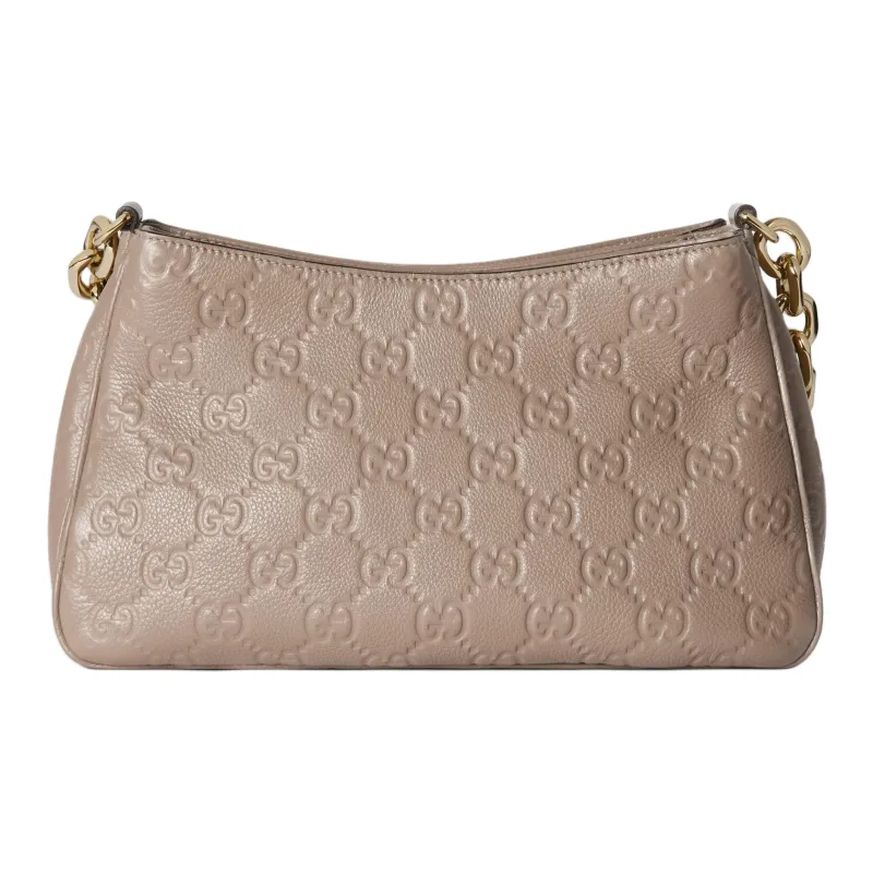 GUCCI Grain Leather Shoulder Bag, Portable Crossbody Bag Small Size Women's Taupe-4