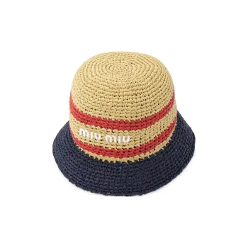 MIU MIU Raffia Fiber Bucket Hats Women's Natural/Blue