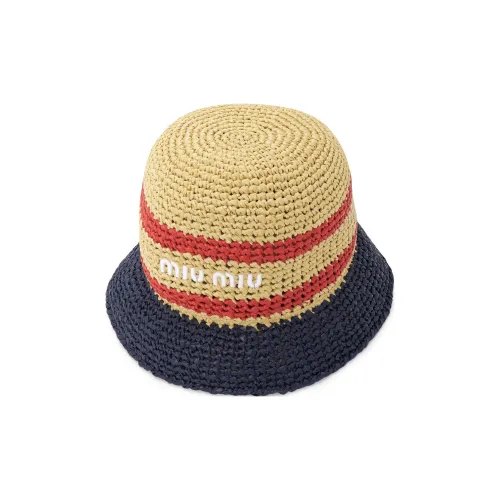 MIU MIU Raffia Fiber Bucket Hats Women's Natural/Blue