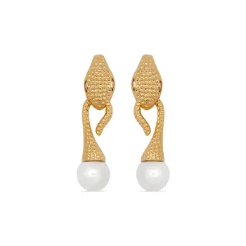 Oscar De La Renta Snake Pearl Drop Clip on Earrings