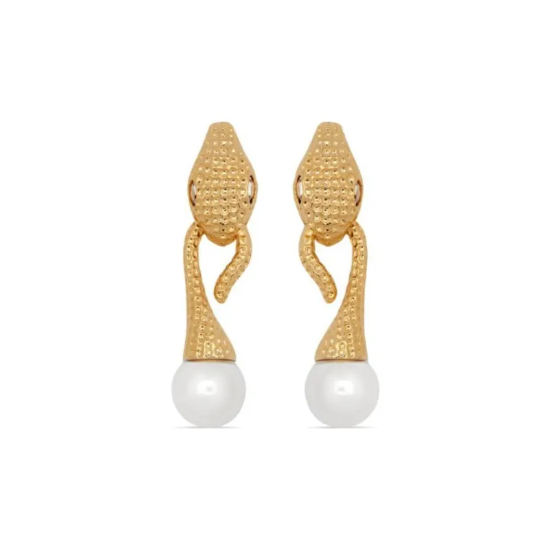 Oscar De La Renta Snake Pearl Drop Clip on Earrings-0