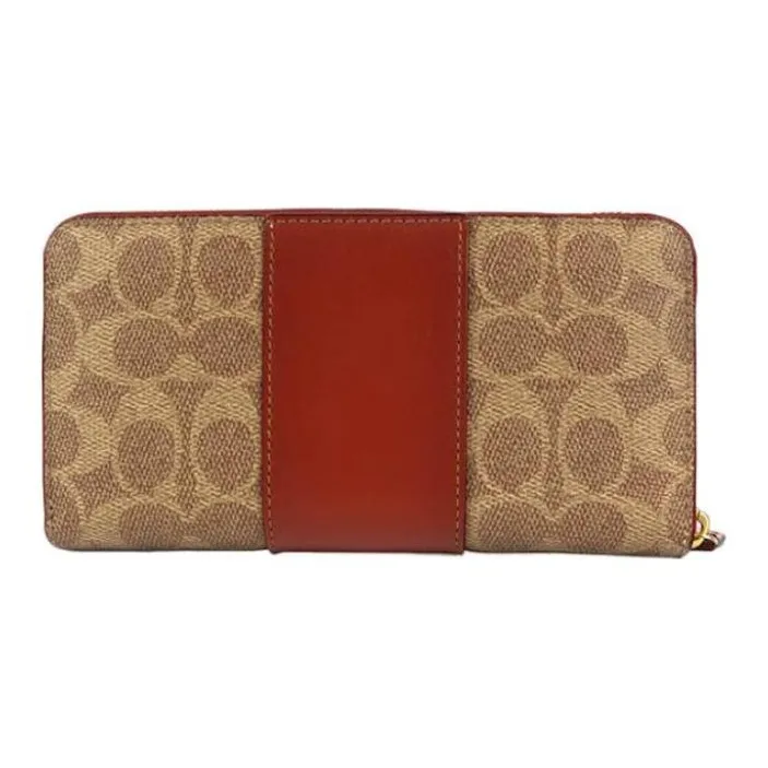 COACH Canvas With Refined Calfskin Clutch Wallet Men's Monogram Brown & Red Brown-1
