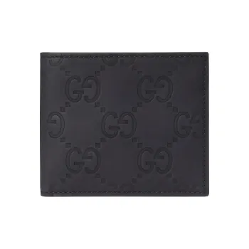 GUCCI Rubber Leather Wallet Men's Black