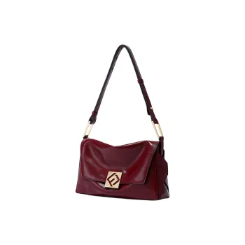 FION Cow Leather With Metal Crossbody Bag Shoulder Bag Women's Classic Black/Caramel Brown