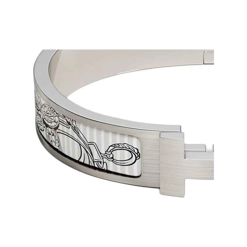 HERMES Enamel, Metal, Palladium Bangles Men's Silver-3