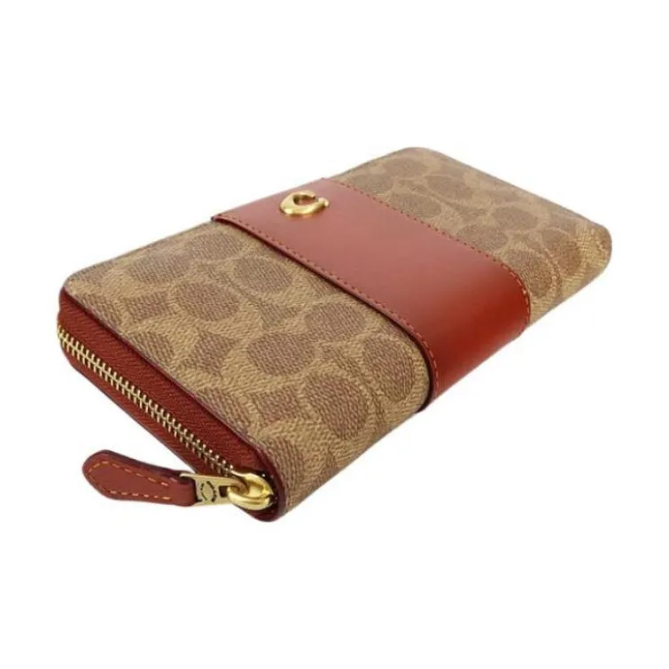 COACH Canvas With Refined Calfskin Clutch Wallet Men's Monogram Brown & Red Brown-2