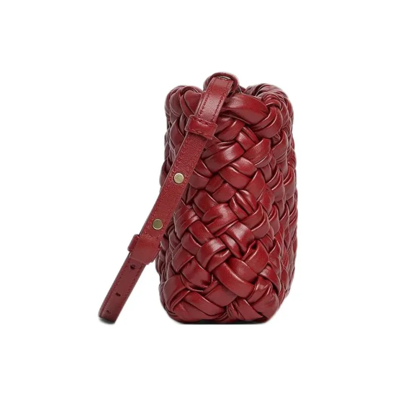 Bottega Veneta Calfskin Shoulder Bag Women's Red Wood Color-1