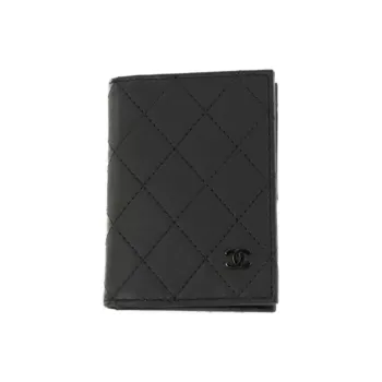 CHANEL Calfskin Wallet Coin Purse Women's Black