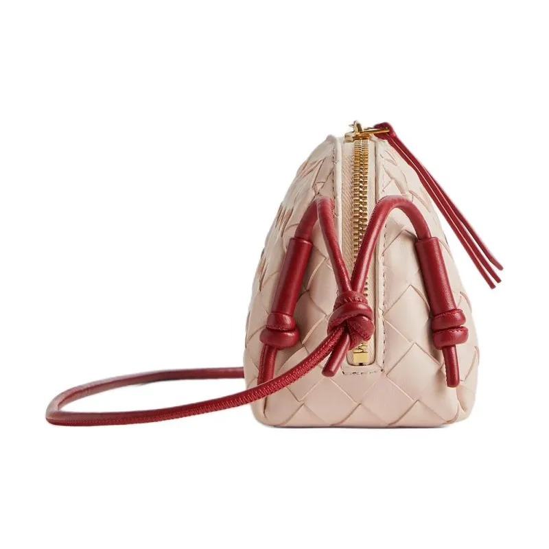 Bottega Veneta Sheepskin Handheld Shoulder Bag Women's Carved Pink/Sandalwood Wood Color-1