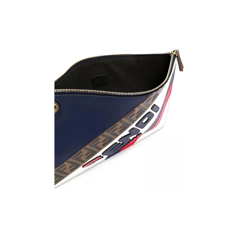 FENDI FILA Collaboration Cow Leather Clutch Medium Size Women's Blue/White-3