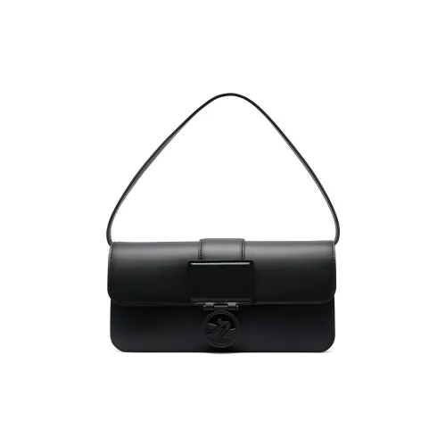LONGCHAMP BOX TROT Calfskin Baguette Bag One Shoulder Handbag Medium Size Women's Black