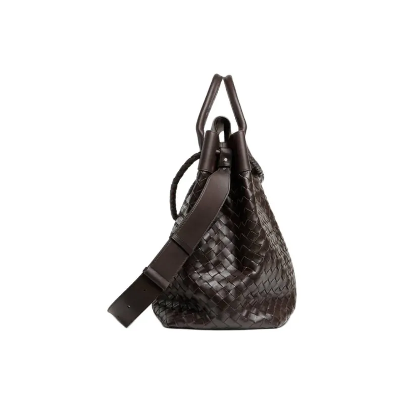 Bottega Veneta Calfskin Handbag Large Size Men's Dark Brown-2