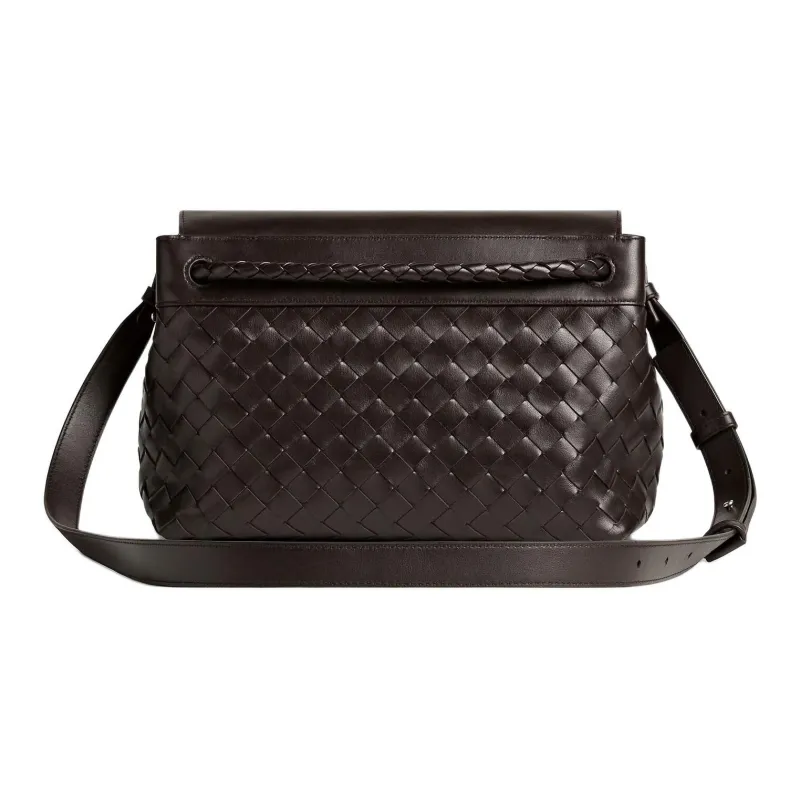 Bottega Veneta Calfskin Messenger Bag Crossbody Bags Small Size Men's Dark Brown-2
