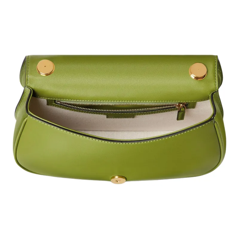GUCCI Blondie Leather Shoulder Bag Crossbody Bag Handbag Small Size Women's Green-4