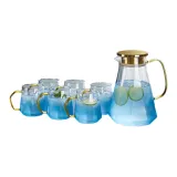 Gradient Blue Crystal Glass Pot+Gradient Blue Crystal Glass Cup 6 Pack
