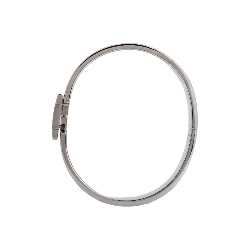 HERMES Clic HH Plated Rake Bangles Unisex Matte Tin Gray-2