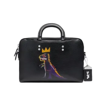 COACH X Basquiat Rogue Refined Pebble Leather Briefcase Shopping Bag Men's Black