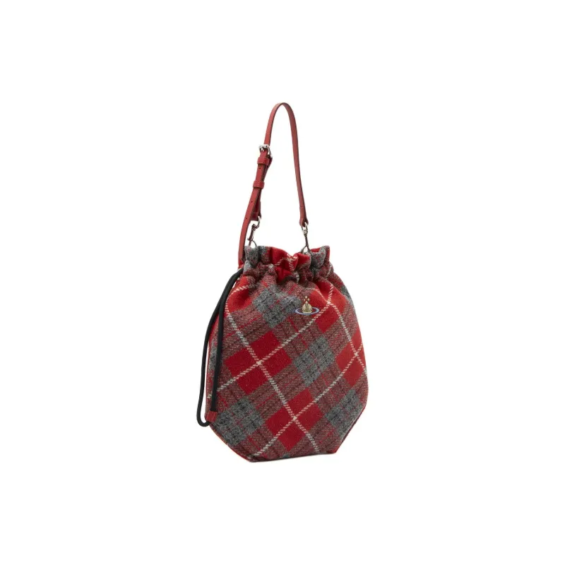 Vivienne Westwood Tweed One Shoulder Handbags Women's Red-2