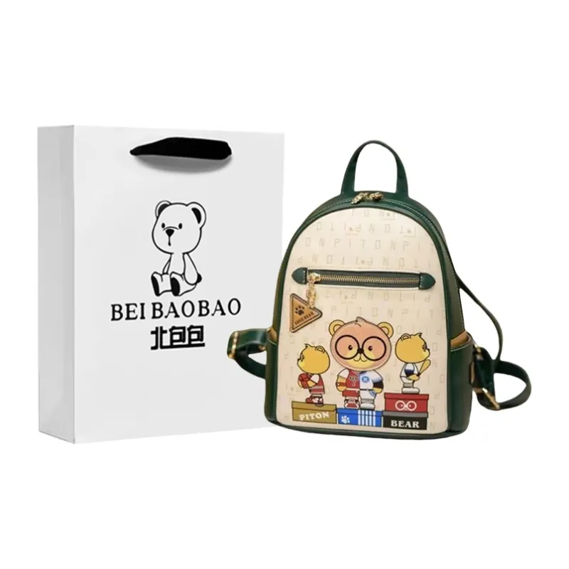 North Pack PU Cartoon Bear Bag Versatile Stylish Minimalist Women's Bag, Black/Green Women's-4