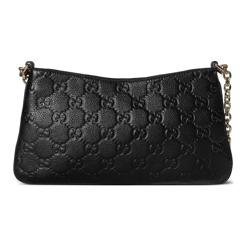 GUCCI GG Emblem Grain Leather Handbag, Shoulder Bag Small Size Women's Black-1