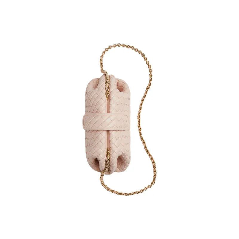 Bottega Veneta Sheepskin One Shoulder Crossbody Clutches Small Size Women's Carved Pink-1