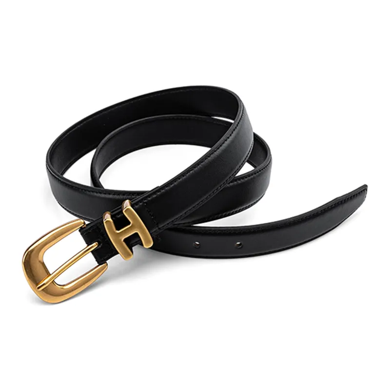 HONGU Split Cow Leather Belts Women's Pitch Black, Brown Width 2.4cm-1