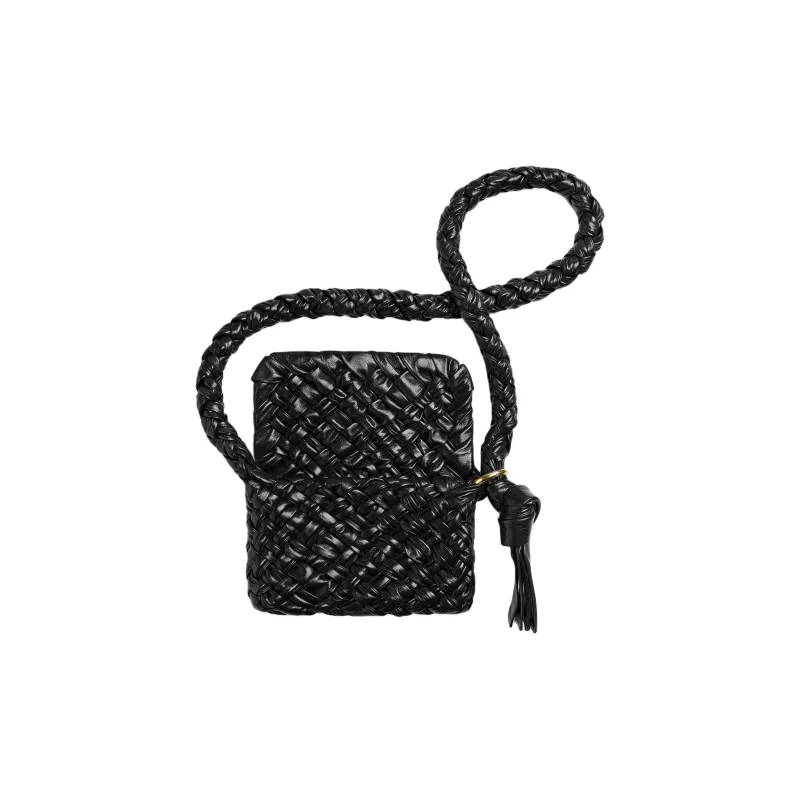 Bottega Veneta Kalimero Cittàh Cow Leather Portable Crossbody Bag Shoulder Bag Small Size Women's Black-3