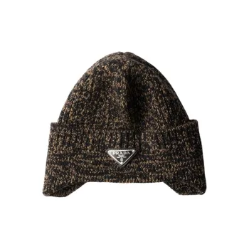 PRADA Enamel logo Mélange Wool Beanie