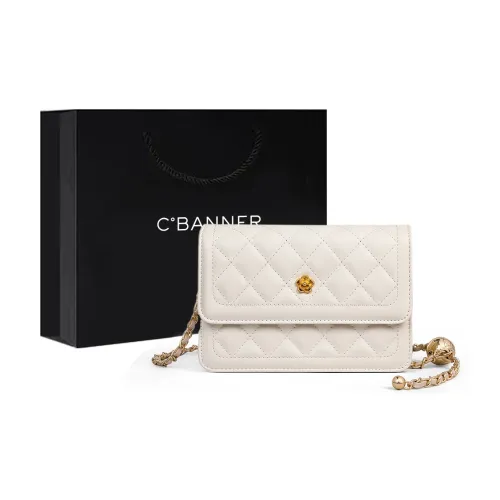 C°BANNER Cow Leather With Synthetic Leather One Shoulder Crossbody Chain Small Square Bag Regular Women's Ecru