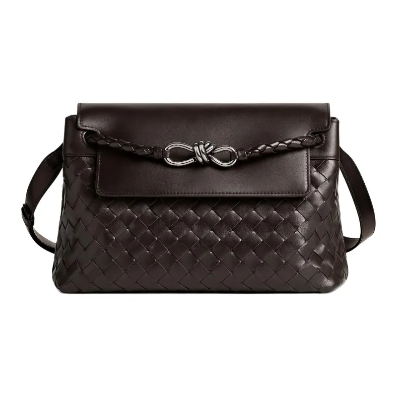 Bottega Veneta Calfskin Messenger Bag Crossbody Bags Small Size Men's Dark Brown-0