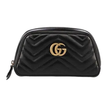 GUCCI Marmont Cow Leather Wrist Bag Coin Purse, Clutch Women's Black