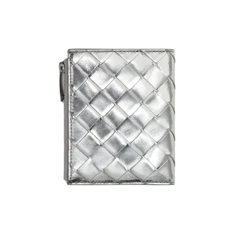 Bottega Veneta Cow Leather Wallet Small Size Women's Silver-1