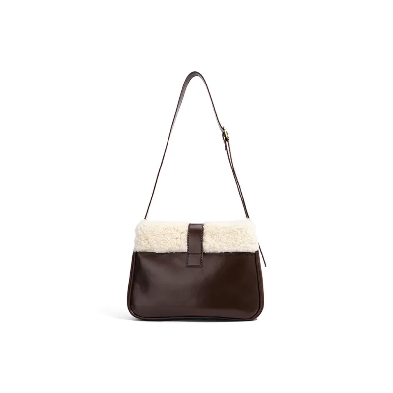 FAIRWHALE Split Suede Cow Leather Messenger Bag, Shoulder Bag Women's Coffee/Leopard Print Coffee/Black/Grape Purple-2
