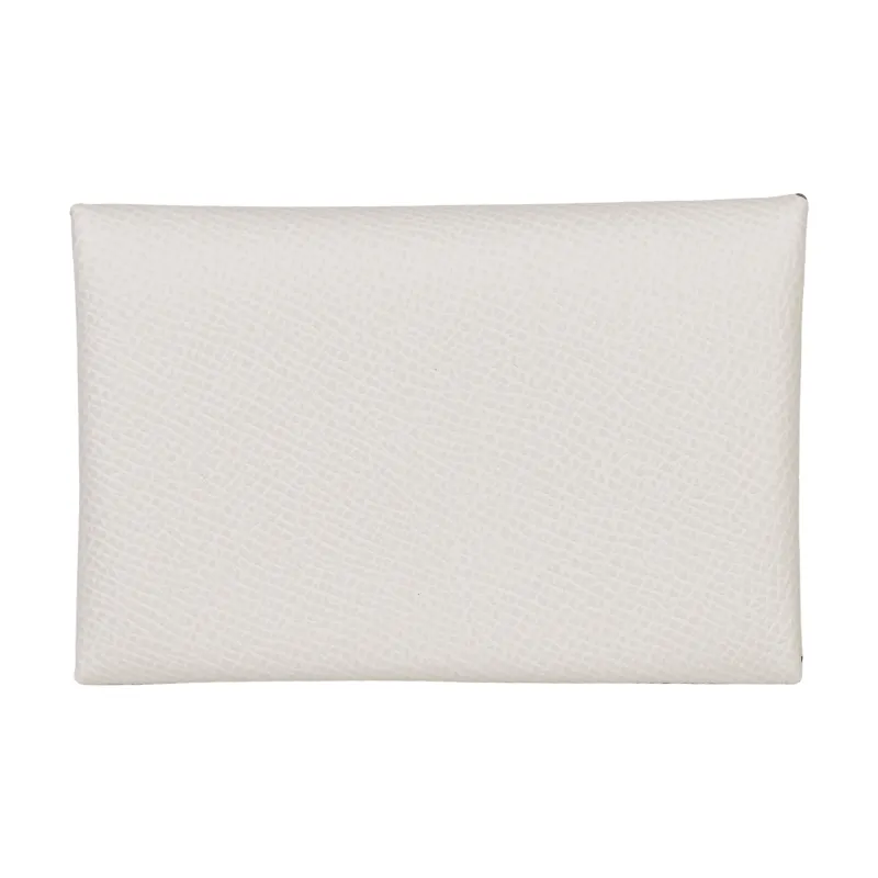 HERMES Calvi Epsom Calfskin Card Holder Women's Light Gray-1