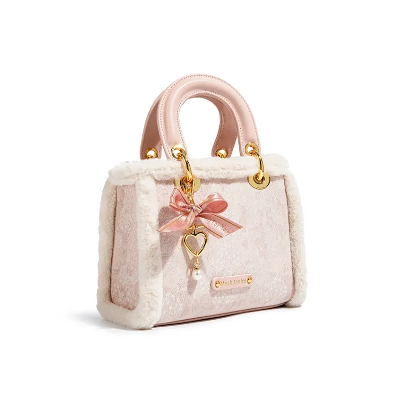 MACKJANICE Polyurethane Crossbody Handbags Women's Lambswool Embroidered Pink-4