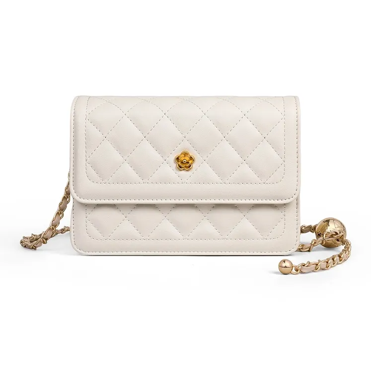 C°BANNER Cow Leather With Synthetic Leather One Shoulder Crossbody Chain Small Square Bag Regular Women's Ecru-4