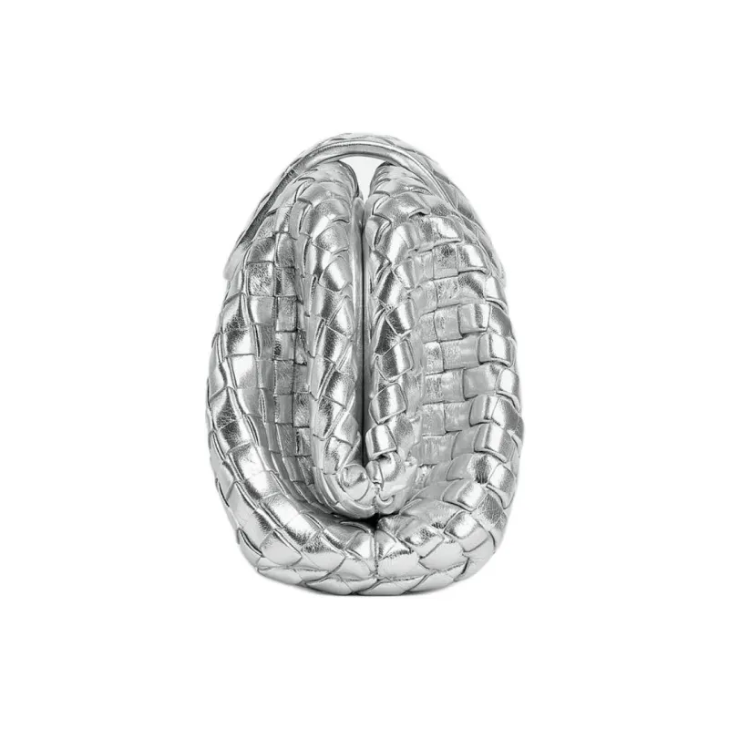 Bottega Veneta Mirror Finish Leather Clutch Trumpets Women's Silver-2