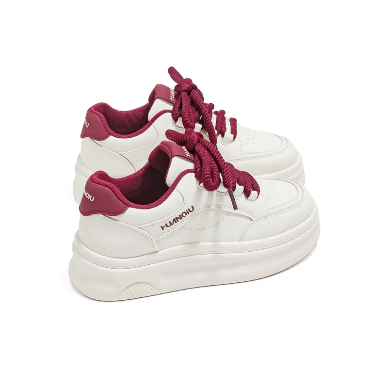 HUANQIU Anti Slip And Wear Resistant Lightweight Low Top Skateboard Shoes Women's Beige Burgundy-2