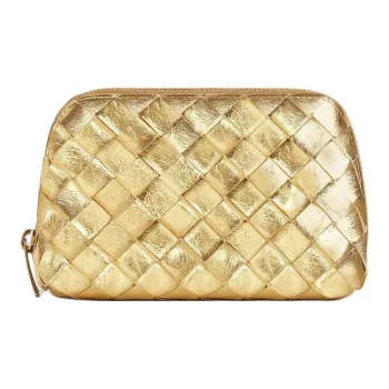 Bottega Veneta Cow Leather Handheld Makeup Bag Trumpets Women's Gold