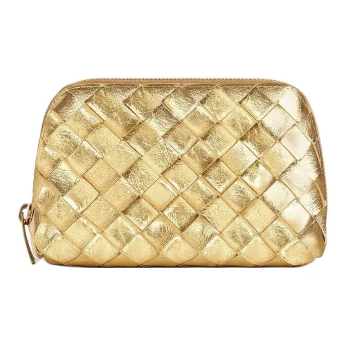 Bottega Veneta Cow Leather Handheld Makeup Bag Trumpets Women's Gold