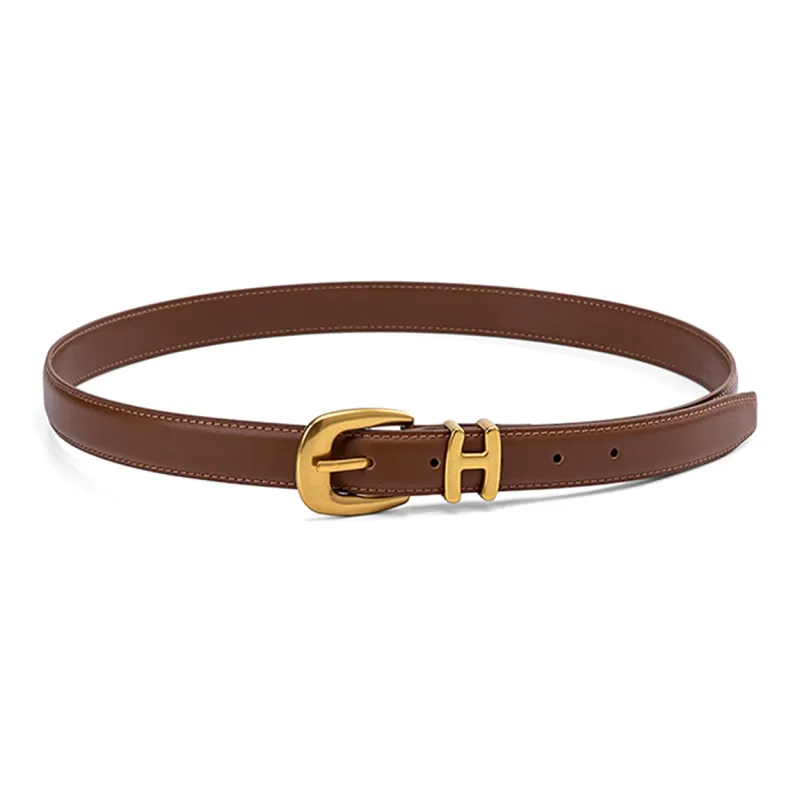 HONGU Split Cow Leather Belts Women's Pitch Black, Brown Width 2.4cm-5