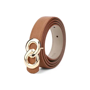 HONGU Cow Split Leather Leather Belts Women's Brown/Pitch Black H2634812 2.4cm