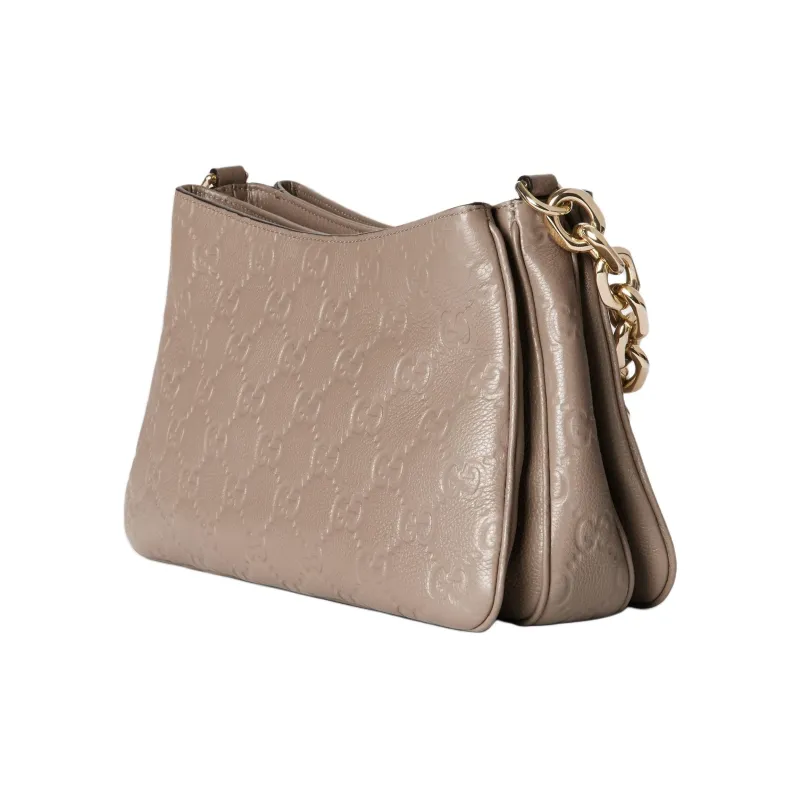 GUCCI Grain Leather Shoulder Bag, Portable Crossbody Bag Small Size Women's Taupe-2