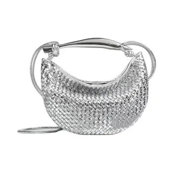 Bottega Veneta Goatskin Crossbody Bag, Shoulder Bag Women's Silver